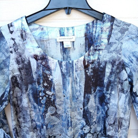 Christopher Banks Womens Medium Top 3/4 Sleeve Abstract Print Rhinestone Blouse - Picture 2 of 5